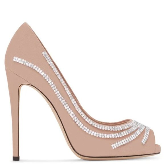 Blush Suede Crystal Peep-toe Pumps by Giuseppe Zanotti SIZE 8 (EU 37.5) - Picture 4 of 11